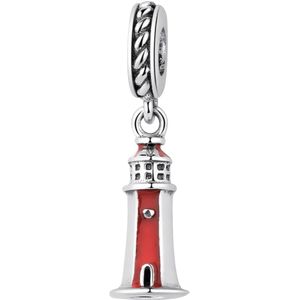 Nederlands - Zilveren sieraden - Bedel Vuurtoren | Charm met emaille | 925 Sterling Zilver - Geschikt op alle merken - Met 925 Zilver Certificaat - Happy Holland - In leuke cadeauverpakking - Moederdag