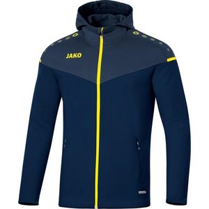 Jako Champ 2.0 Jas Met Capuchon Kind Marine Blauw-Donker Blauw-Fluor Geel Maat 152