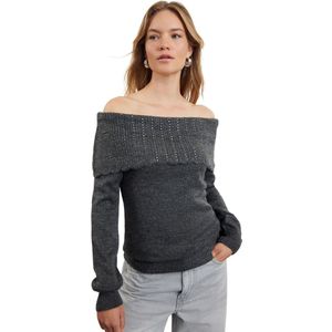 Trendyol Antraciet Gebreide Trui Met Zachte Structuur Twoaw25Kz00136