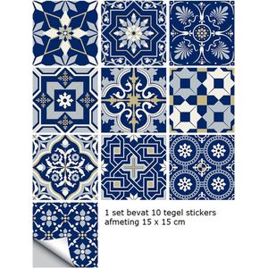 10 stuks Portugese Tegelsticker 15x15 cm - kobaltblauw - wit - lichtblauw - waterproof - zelfklevende plakfolie - keuken / badkamer / toilet