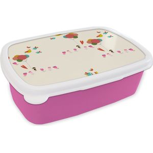 Broodtrommel Roze - Lunchbox - Brooddoos - Meisjes - Ballonnen - Bloemen - Patronen - Girl - Kids - Kinderen - 18x12x6 cm - Kinderen - Meisje