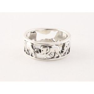 Opengewerkte zilveren ring met olifanten - maat 16
