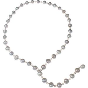 Zoetwater parelketting Adjustable Pearl Grey - echte parels - grijs - zilver - verstelbare ketting - lange ketting - ketting met hanger