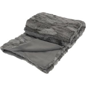 H&S Deken-plaid - fleece - polyester - titanium grijs - 130 x 150 cm