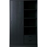 WOOOD Move schuifdeurkast - Grenen - Mat Zwart - 200x120x42