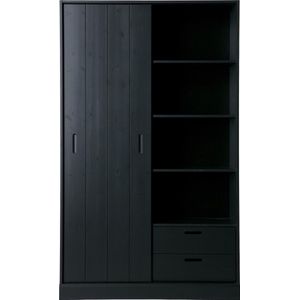 WOOOD Move schuifdeurkast - Grenen - Mat Zwart - 200x120x42