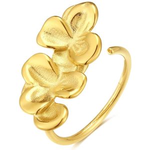 Twice As Nice Ring in goudkleurig edelstaal, bloemenpatroon 56