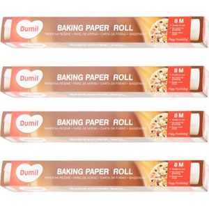 4x Bakpapier rollen - 8m x 38cm - Beschermt bakplaat en oven tegen vet - Hittebestendig tot 220°C