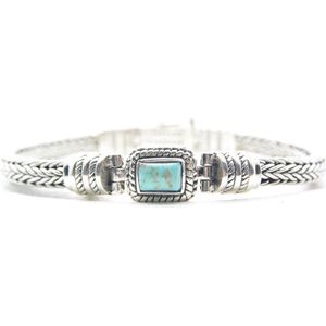 Beaddhism - Exclusives - Zilveren Kabel Armband met steen - Turquoise - J'adore - 6 mm - 20 cm
