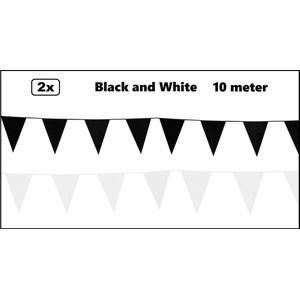 2x Vlaggenlijn Black and White party 10 meter - zwart en wit - Festival thema feest party verjaardag gala jubileum
