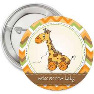 Button Welcome New Baby Giraf - button - giraf - geboorte - babyshower - genderreveal - zwanger - safari