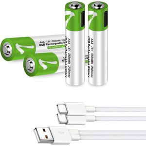 Oplaadbare batterijen AAA 1,5 Volt 750 mWh met USB Type-C Kabel opladen - Duurzame Keuze - Lithium AAA batterij - 4 stuks