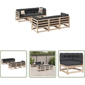 The Living Store 7-delige Loungeset met kussens massief grenenhout - Loungeset - Tuinset - Houten Lounge - Buis Meubel - Balkon Set