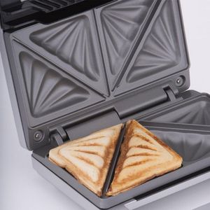 Sandwichmaker voor 2 Sandwiches Diagonaal Gesneden 900 W 3-standen Handvatvergrendeling Controlelampje Zilver