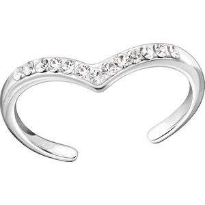 Zilveren hart teenring met steentjes | heart toe ring with crystal | Sterling 925 Silver (Echt zilver)