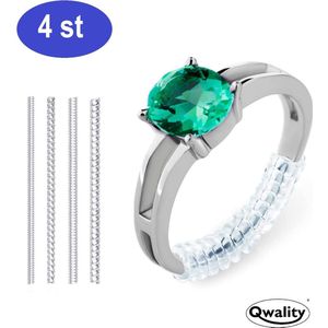 Ringverkleiner set 4 STUKS van 10 cm + GRATIS zilverwerk doekje - Ring Verkleiner Zilver - Ring adjuster - Ideaal om een te grote ring weer passend te maken - Qwality