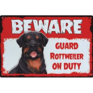 Wandbord Waakbord Dieren Honden - Beware Guard Rottweiler On Duty