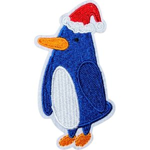 Kerst Pinguïn Winter Strijk Embleem Patch 4.3 cm / 8.5 cm / Blauw Wit