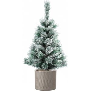 Volle besneeuwde kunst kerstboom 75 cm inclusief taupe pot - Kunstkerstbomen middelgroot