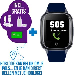 Wiesba WB34S - GPS Horloge Senior - Smartwatch voor Ouderen - Persoonlijke alarmen - alarm horloge ouderen - GPS Horloge Alzheimer - Valdetectie - Personenalarmering met SOS knop Alarmknop - Blauw