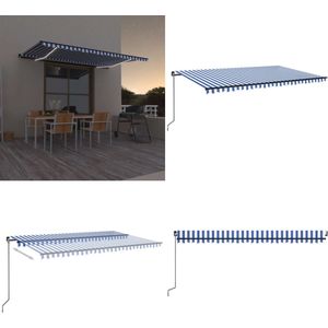 vidaXL Luifel handmatig uittrekbaar met LED 500x300 cm blauw en wit - Uitschuifbare Luifel - Uitschuifbare Luifels - Uittrekbare Luifel - Uittrekbare Luifels