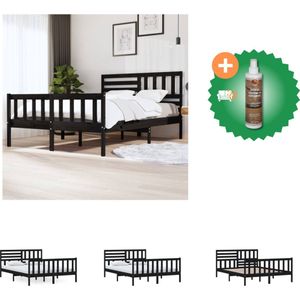 vidaXL Bedframe massief hout zwart 150x200 cm 5FT King Size - Bed - Inclusief Houtreiniger en verfrisser