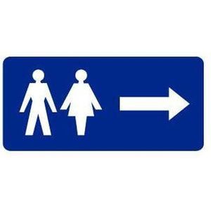 Toilet sticker met pijl naar rechts, blauw 200 x 100 mm