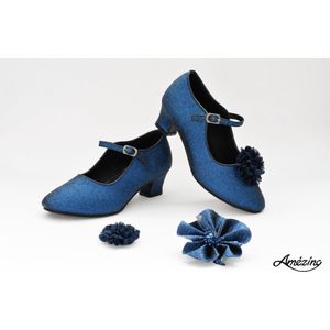 Glitterschoen navy met hakje maat 36 valt klein (binnenzool 22 cm) Spaanse schoenen