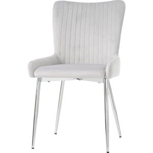 Merax Eetkamerstoelen Set van 4 – Grijze Velvet Lounge Stoelen met Lendensteun – Zilveren Metalen Onderstel