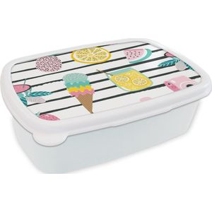 Broodtrommel Wit - Lunchbox - Brooddoos - Zomers - Elementen - Strepen - 18x12x6 cm - Volwassenen