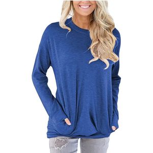 ASTRADAVI Casual Wear - Dames O-Hals Sweater - Trendy Trui met 2 Zakken - Heather Koningsblauw / Medium