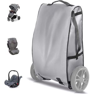 Universele transporttas voor buggy, kinderzitje en baby-autozitje - Beschermende reistas voor vervoer van autostoel/kinderwagen in vliegtuig of auto - Grijs