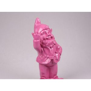 Stoobz Polystone beeld kabouter f*ck you fuchsia 16x12x32cm