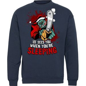 Kersttrui Monster Santa | Foute Kersttrui Dames Heren | Kerstcadeau | Kerstpakket | Navy | maat L