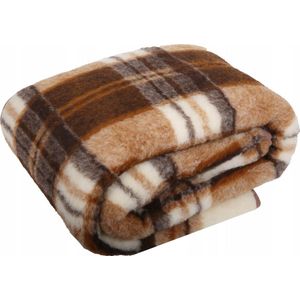 Wollen Deken 260x200cm 100% zuivere Australische Merino scheerwol OnceDoce® 480 g/m² Woolmark-certificaat – Warm Ademend Zacht – Wasbaar – Ruitjes – Crème Bruin