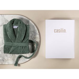 Casilin - Unisex Badjas Fleece en Katoen Badstof - Dames en Heren - Cadeau incl Luxe Geschenkdoos - Groen - Maat M