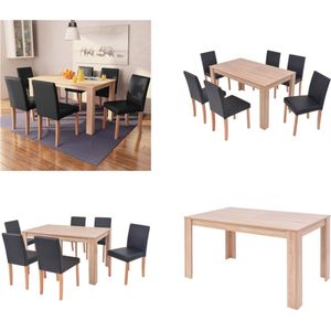 vidaXL Eettafel met stoelen kunstleer en eikenhout zwart 7 st - Eetkamer Set - Eetkamer Sets - Eetkamerset - Eetkamersets