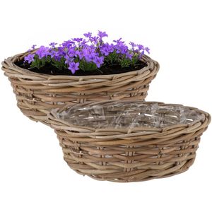 DK Design Plantenmand/aardappelmand tafelmodel - 2x - Ivy - met binnenzak - rotan - B40 x H13 cm - binnen/buiten