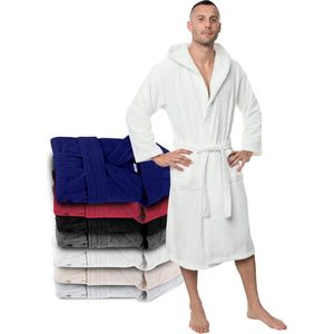 Badjas voor heren, M 100% katoen (350 g/m²), Oeko-Tex®-gecertificeerd, badjas met capuchon, 2 zakken, riem