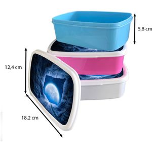 Broodtrommel Roze - Lunchbox - Brooddoos - Grot - Maan - Ruimte - Heelal - Blauw - 18x12x6 cm - Kinderen - Meisje