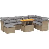 vidaXL - 9-delige - Loungeset - met - kussens - poly - rattan - beige