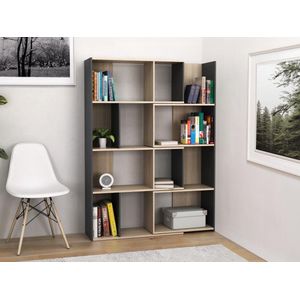 Moduleerbare hoekboekenkast - 8 tot 12 nissen - Naturel en antraciet - DARLENA L 111.13 cm x H 150.7 cm x D 57.8 cm