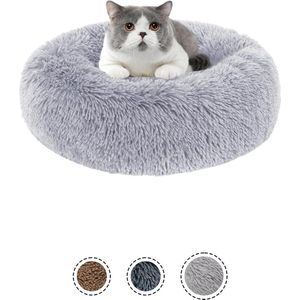 Rond wasbaar pluche hondenbed - zachte hondenmand - pluizige hondenbank - lichtgrijs - Ø 50 cm fluffy dog ​​bed