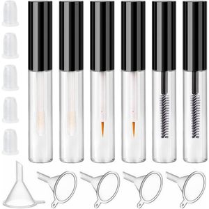 Set van 6 lege mascara tubes, eyeliner flesjes en lipgloss-flesjes van 4 ml met 10 trechters en rubberen inzetstukken - perfect voor het bewaren van ricinusolie en het maken van mascara.
