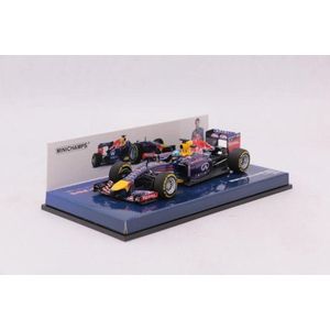 The 1:43 Diecast model of the Infiniti Red Bull Racing RB10 #1 of the Australian GP in 2014. The driver is Sebastien Vettel. The manufacturer of the scalemodel is Minichamps.