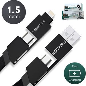 Nomadius UniCharge 1.5M - Universele Oplaadkabel - Fast Charging - 1.5 Meter Lengte - USB C - USB A - Oplaadkabel - Lightning - Micro-usb - iPhone Kabel - Samsung - Snelle Oplaad kabel - usb c naar usb c - Multifunctioneel