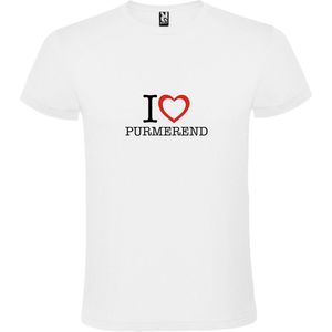 Wit T shirt met print van 'I love Purmerend' print Zwart / Rood size L