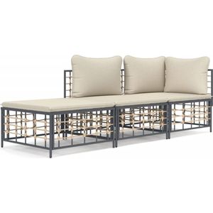 vidaXL 3-delige Loungeset poly rattan antraciet Hoekbank - Lounge Set - Tuinset - Buitendrank - Outdoor Furniture - Antraciet - Poly Rattan - Kunststof Meubels