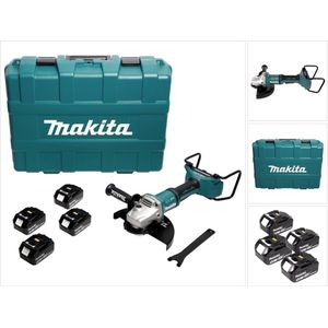 Makita DGA 900 T4KX2 accu haakse slijper 36V ( 2x18V ) 230mm borstelloos + 4x accu 5,0Ah + Ezynut + koffer - zonder lader