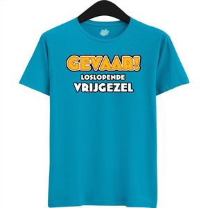 Gevaar! Loslopende Vrijgezel | Vrijgezellenfeest Cadeau Man - Groom To Be Bachelor Party - Grappig Bruiloft En Bruidegom Bier Shirt - T-Shirt - Unisex - Aqua - Maat M